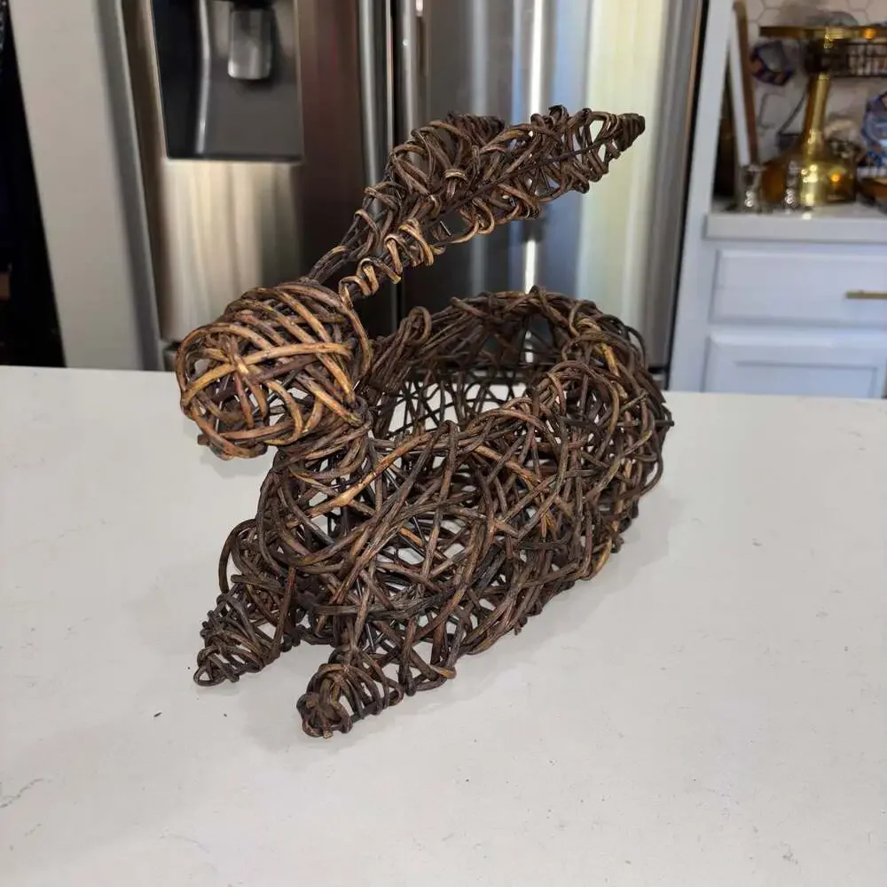 Pier 1 Natural Woven Twig Bunny Rabbit Decorative Basket Centerpiece